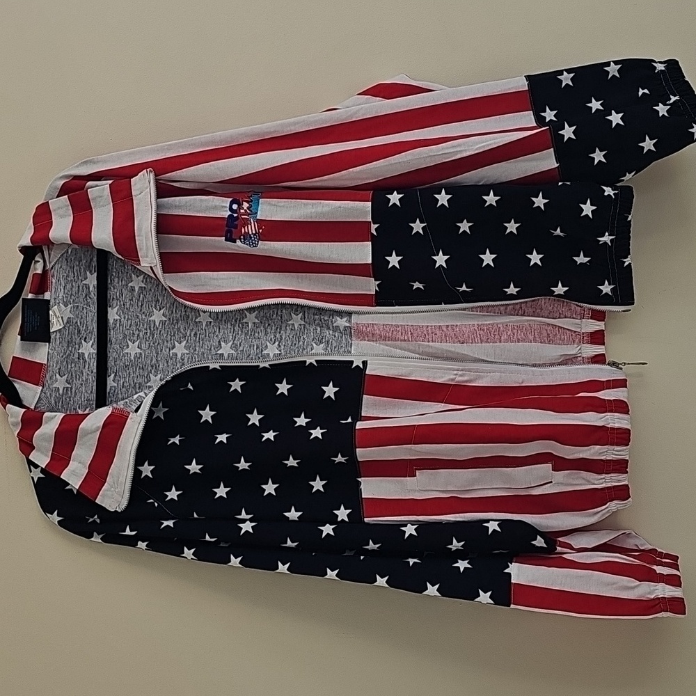 Vintage Pro Fitness USA Flag Zip-Up Pullover Patriotic Stars & Stripes Jacket XL - Picture 12 of 12